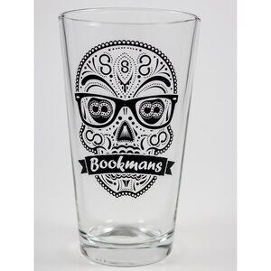 Bookmans Sugar Skull w/Eye Glasses Clear Drinking Glass 13 oz Day of the Dead